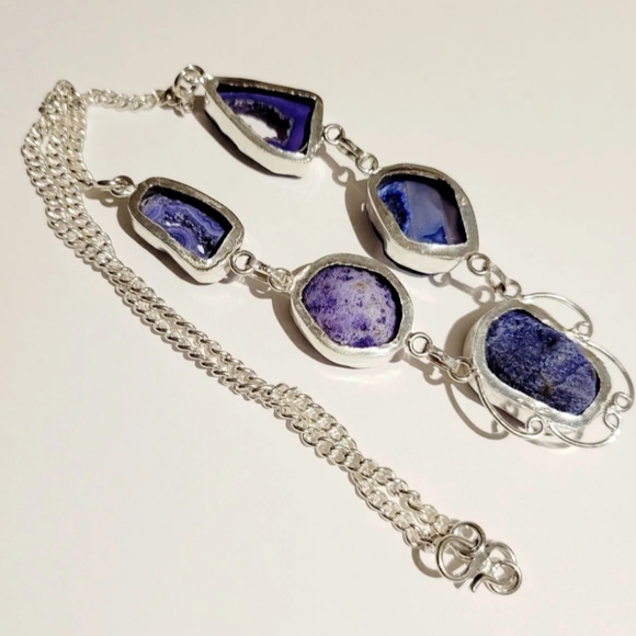 Natural Druzy 925 Silver Necklace - Picture 7 of 8